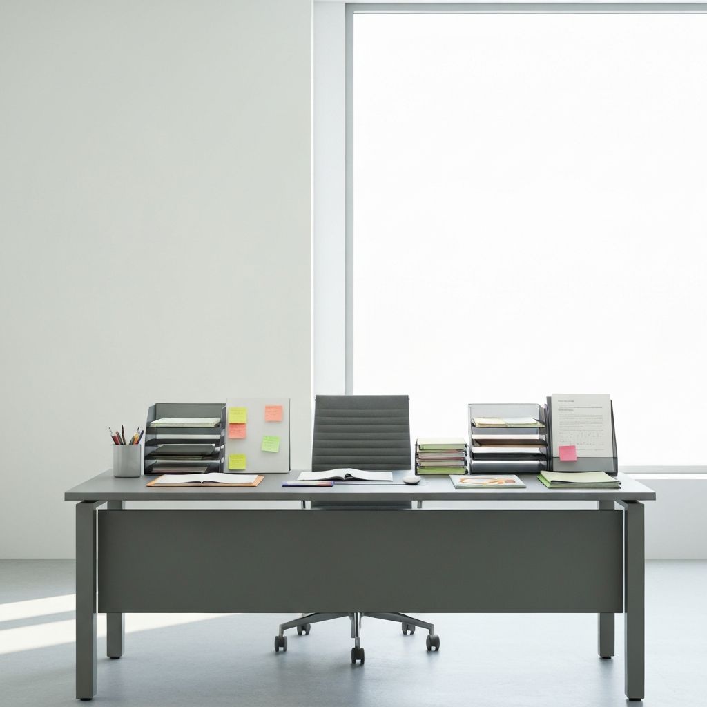 Moderne Schreibtisch mit klaren, strukturierten Notizen und Kategorien