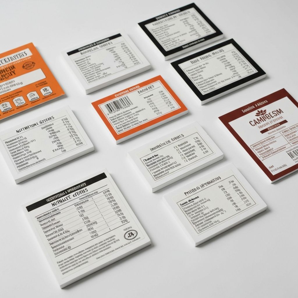 Produktetiketten mit Informationen zu Zutaten und Herkunft
